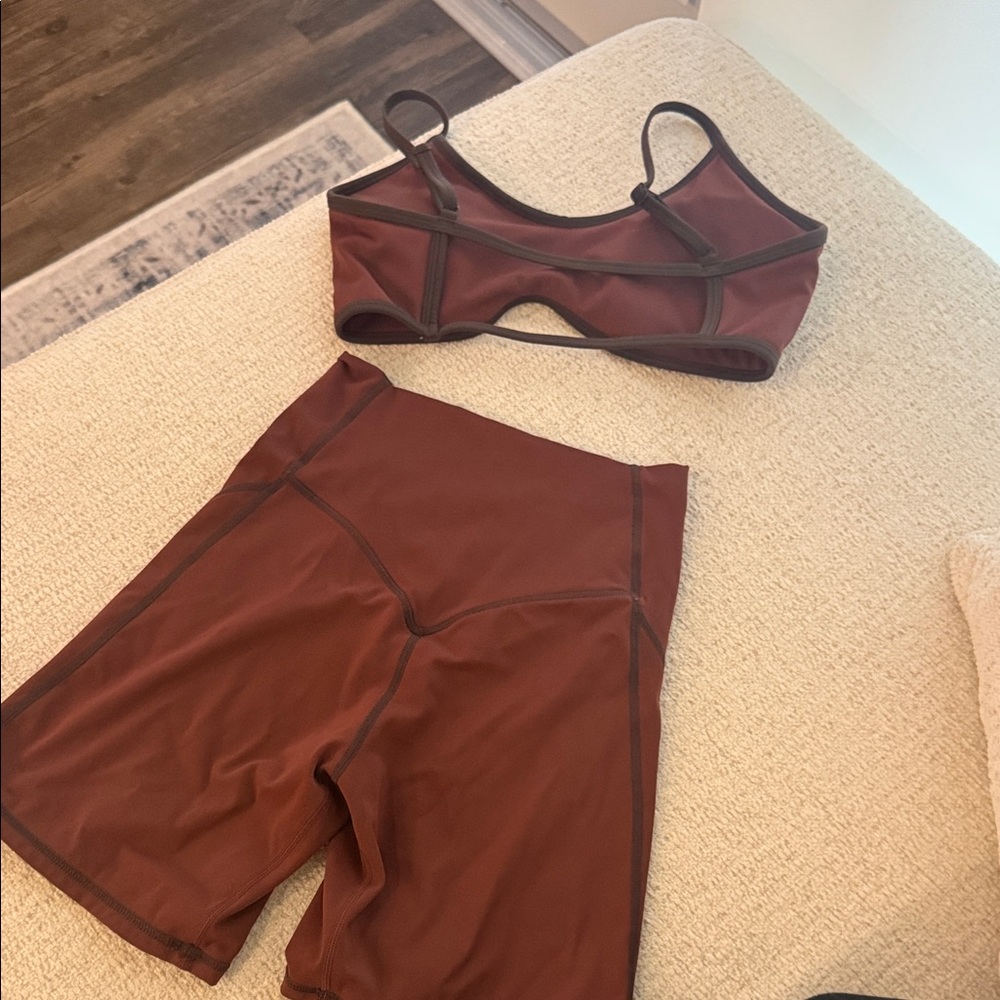 Burgundy Sports Bra and Shorts Set - Picture 2 of 2
